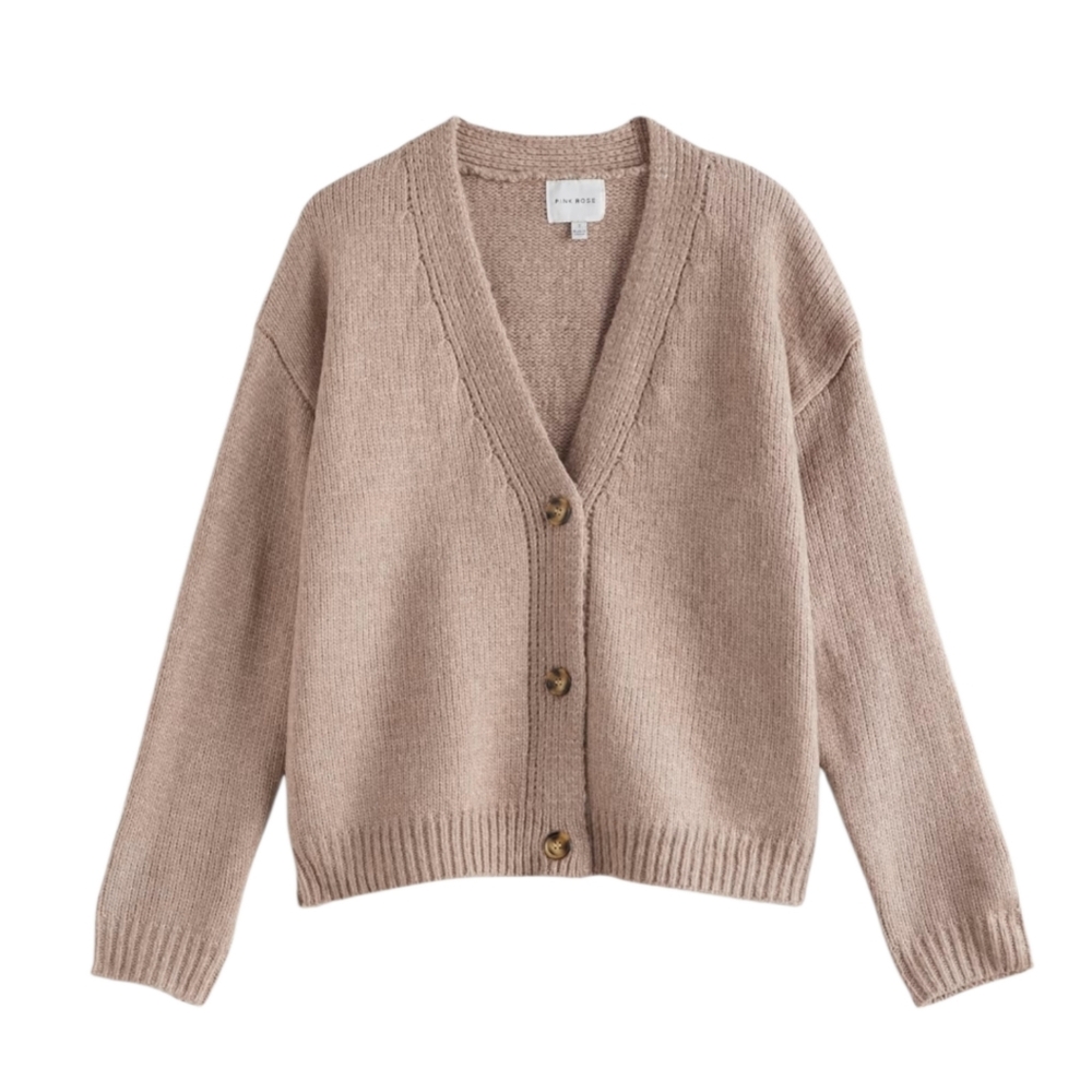 Pink Rose Woman's Kline Button Front Cardigan Brown Small